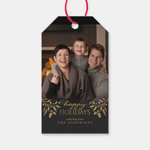 Boas Festas de Ouro Folheiam a Etiqueta de Foto Ho