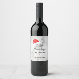Boas festas etiqueta do vinho do chapéu do papai