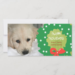Boas festas os cartões com fotos do cão envolvem