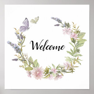 Boas-vindas Borboleta Floral Wreath Poster