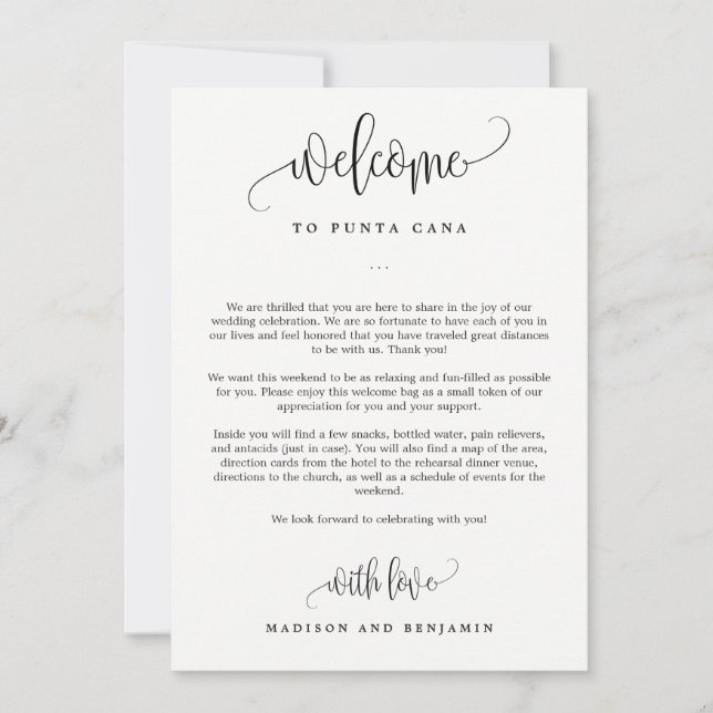 Boas-vindas Cartão Itinerário Linda Caligrafia (Frente)