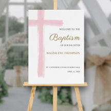 Boas-vindas de Batismo de Menina Cruz de Aquarela 