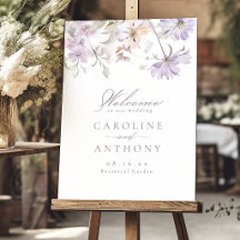 Boas-vindas de casamento boho floral elegante roxo