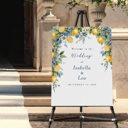 Boas-vindas de casamento floral azul limão mediter