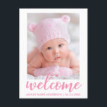 Boas-vindas Novo Anúncio do Bebê - Script Rosa<br><div class="desc">Cartão-postal Bem-vindo ao Novo Anúncio do Bebê Rosa</div>