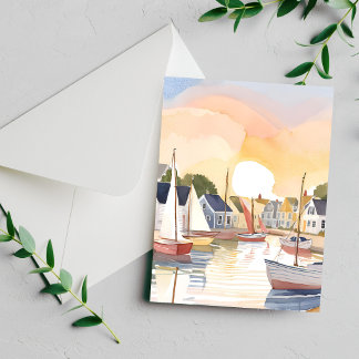 Boat Bay | Coastal Ocean Watercolor Painting Card