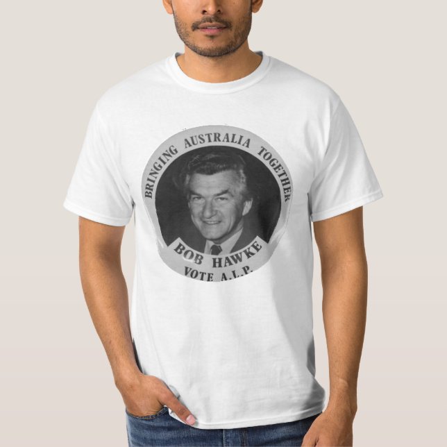 Bob Hawke - trazendo o t-shirt de Austrália junto (Frente)