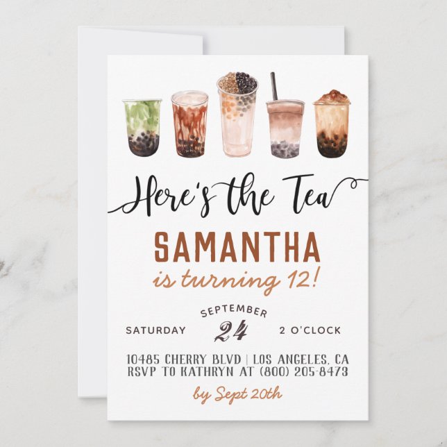 Boba Aqui está o Convite de Aniversário do Chá (Frente)