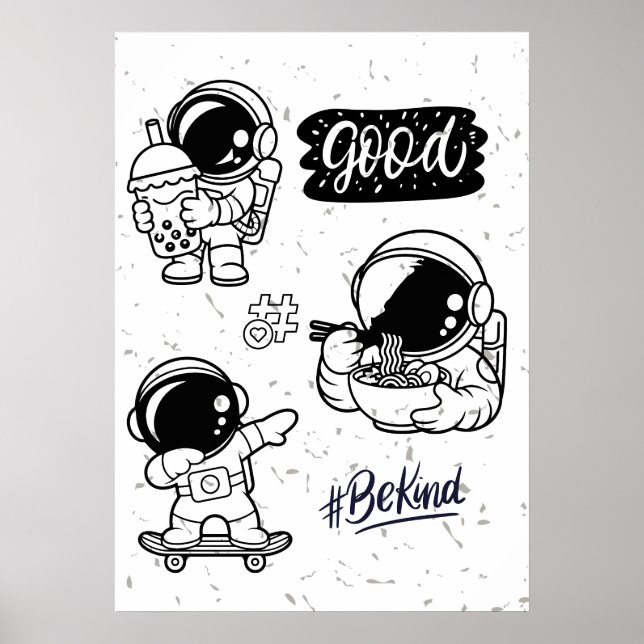 Boba Love Ramen Noodles Astronaut Wall art Poster (Frente)