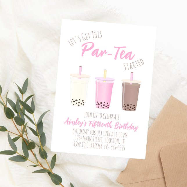Boba Tea Convite de aniversário Milk Tea Invite (Criador carregado)