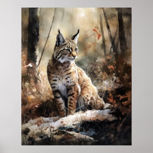 Bobcat Woodland Animal Art Impressão Poster (Frente)