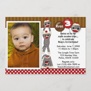 Bobo SOCK MONKEY Birthday Convite SMR (foto)