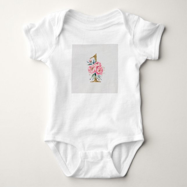 Body "1" com Brilho Dourado Loral para Bebê (Frente)