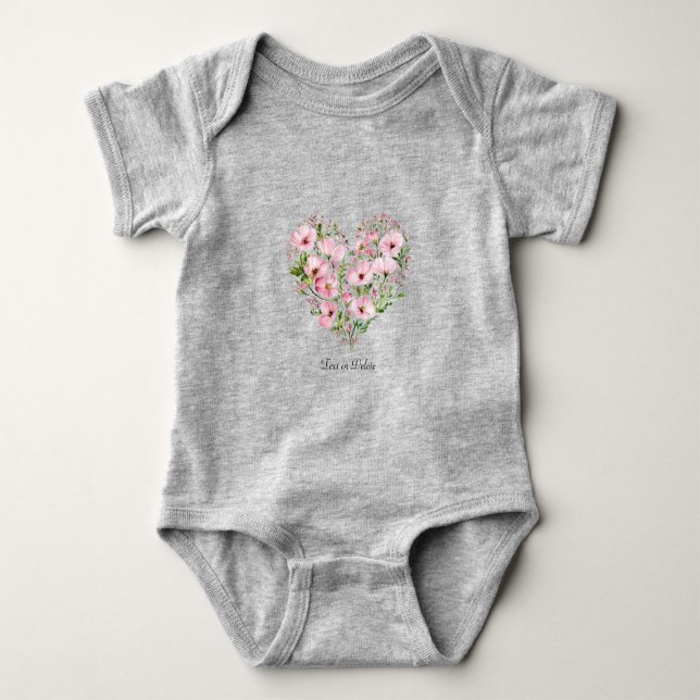 Body Bodysuit Floral de Coração Rosa para Bebê (Frente)