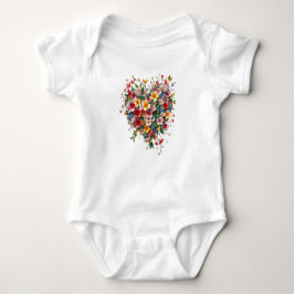 Body infantil camiseta coração e flores