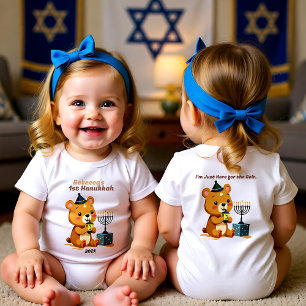 Body Para Bebê 1º Ano de Latke de Hanukkah Revelação do Ano