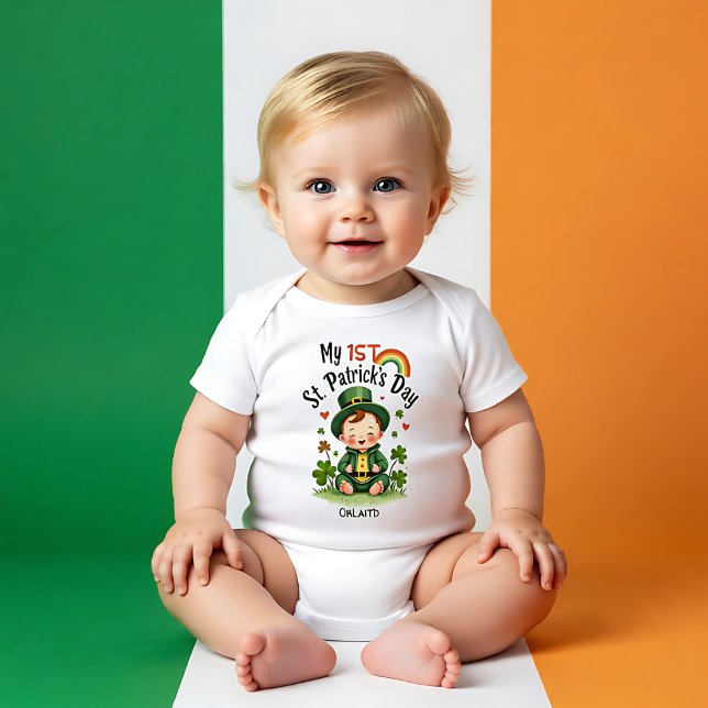 Body Para Bebê 1º dia de São Patrício do Bebê, Tesouro Minúsculo (Baby's 1st St. Patrick's Day, Tiny Treasure Baby Bodysuit)