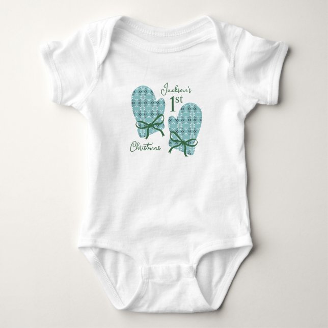 Body Para Bebê 1º Luvas de Natal Arco Verde Royal Botanical  (Frente)