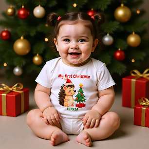 Body Para Bebê 🎄1º Natal, texto personalizado, Prickle Me Festiv