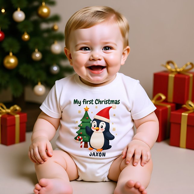 Body Para Bebê 🎄1º Natal, texto personalizado, Waddle & Wonder (1st Christmas, custom text, Waddle & Wonder Baby Bodysuit)