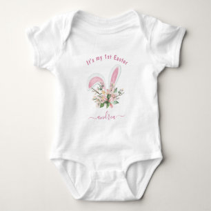 Body Para Bebê 1º Nome de Menina de Páscoa Aquarela Orelhas de Co