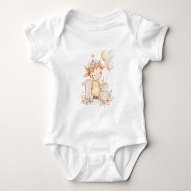 Body Para Bebê 1st birthday highland cow (Frente)