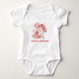 Body Para Bebê 1st Birthday Unicorn Pink Little Girl 