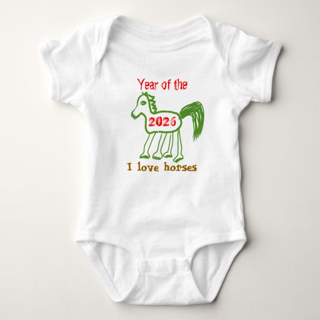 Body Para Bebê  2026 Year of the Horse Fun Green Horse (Frente)
