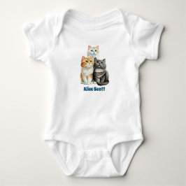 Body Para Bebê 3 gatos aquarela sentados um ao lado do outro,