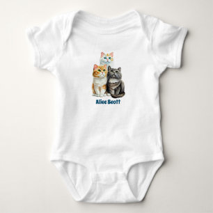 Body Para Bebê 3 gatos aquarela sentados um ao lado do outro,