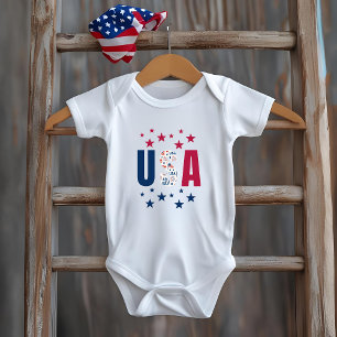 Body Para Bebê 4 de julho Bebê USA Bodyfato com Estrelas