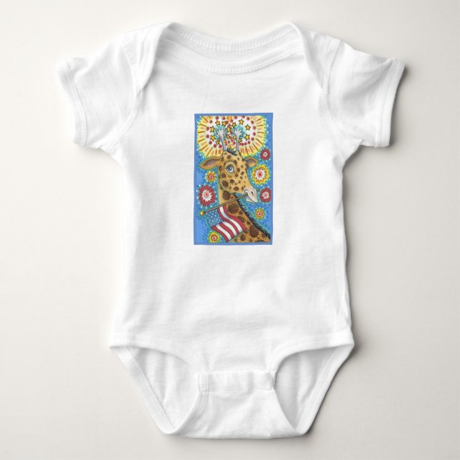 BODY PARA BEBÊ 4 DE JULHO GIRAFFE, BABY JERSEY BODYSUIT (Frente)