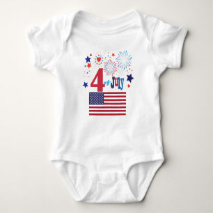 Body Para Bebê 4o de fogos-de-artifício americanos da bandeira d