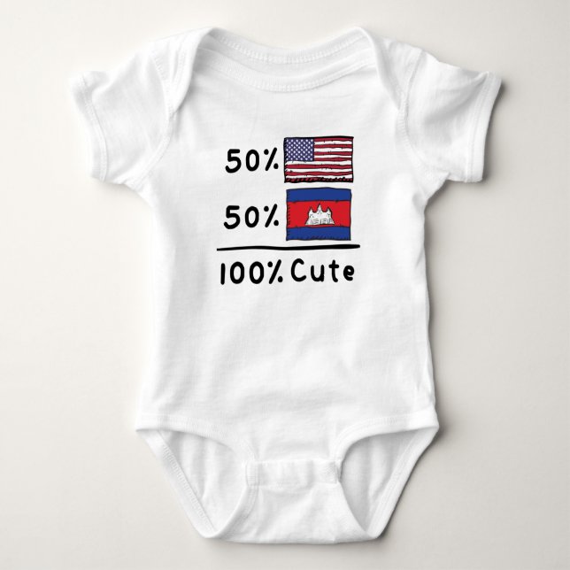 Body Para Bebê 50% dos EUA 50% Camboja 100% Cute Camboja EUA  (Frente)
