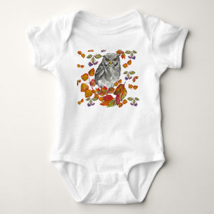 Body Para Bebê A aquarela cai em linda coruja e botão das folhas