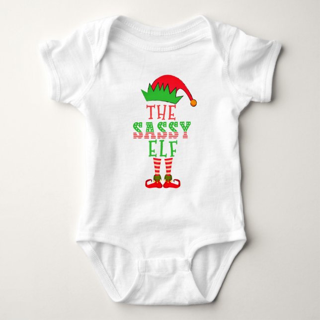 Body Para Bebê A Família de Natal Sassy Elf Matando Pajama (Frente)
