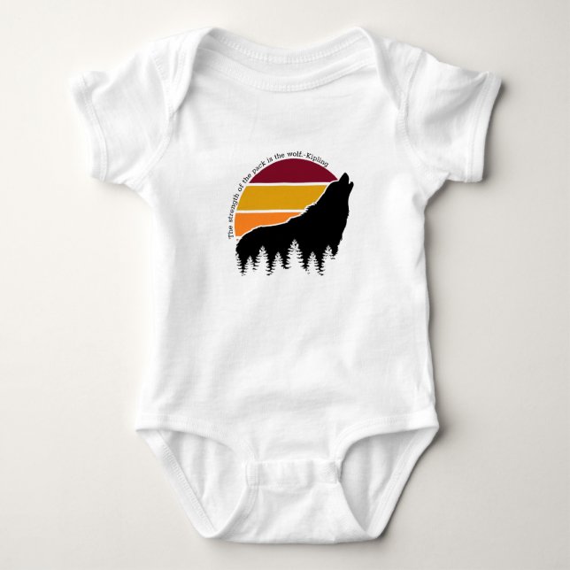 Body Para Bebê A força do pacote é o Wolf Retro Sunset (Frente)