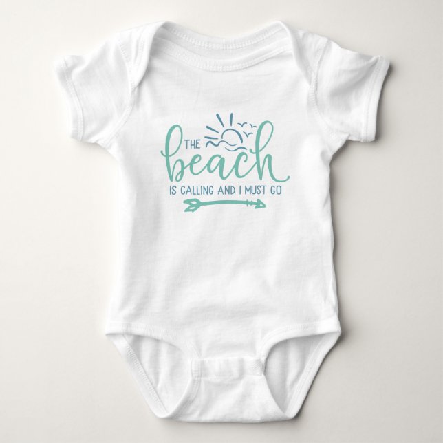 Body Para Bebê A Praia Está Chamando E Eu Devo Ir Ondas de Sol (Frente)