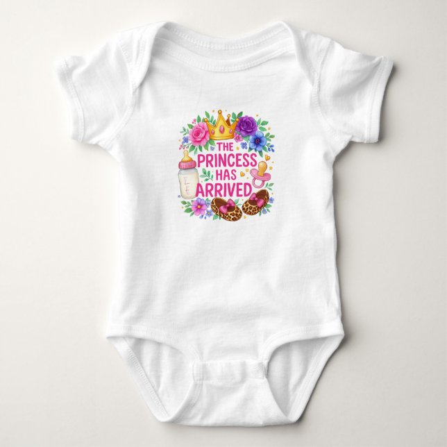 Body Para Bebê A Princesa Chegou - Floral e Leopardo (Frente)