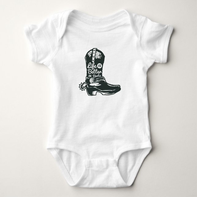 Body Para Bebê A vida é melhor de botas, botas de cowboy (Frente)