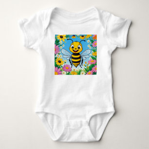 Body Para Bebê Abeja de Desenho Animado Flores Coloridas