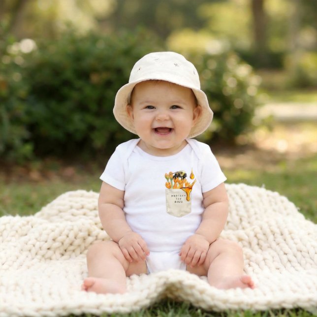 Body Para Bebê Abelha de Bolso Falsa Personalizada (Personalized Little Pollinators Faux Pocket Bee Baby Bodysuit)