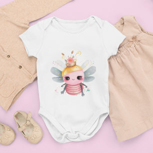 Body Para Bebê Abelha Rainha Vestida Em Coroa Rosa e Flor Bonita