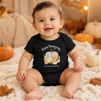 Body Para Bebê Abóbora Floral Personalizada Feliz Dia de Ação de 