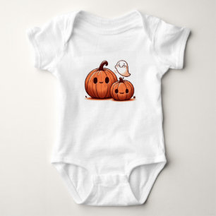 Body Para Bebê Abóboras de Halloween Fofas e Fantasma em Aquarela