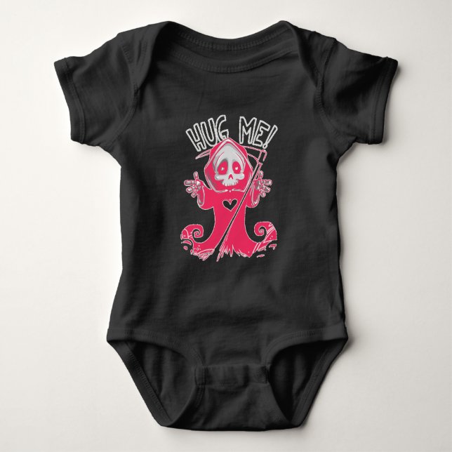 Body Para Bebê Abraçar-me um Grimreaper Rosa (Frente)
