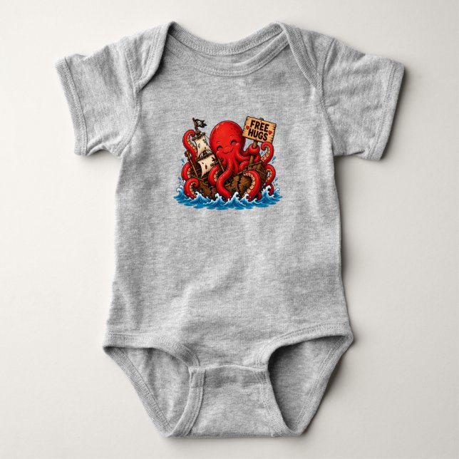 Body Para Bebê Abraços grátis Kraken! Cute Monstro Marinho DND (Frente)
