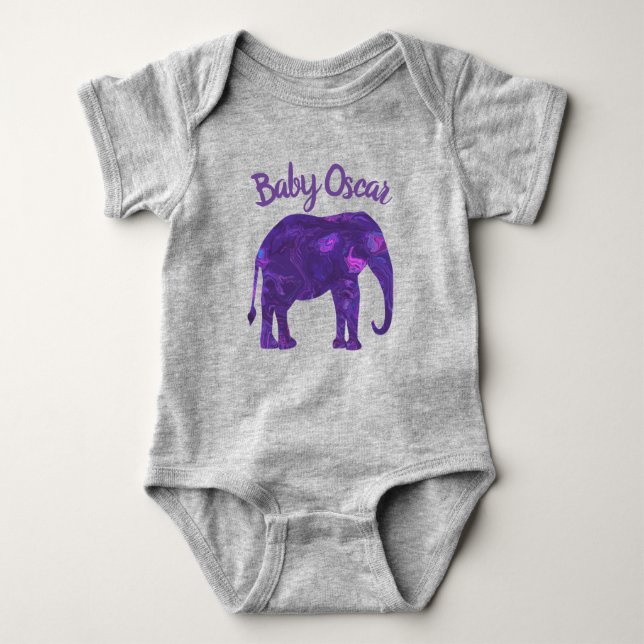 Body Para Bebê Abstrato de Elefante Roxo Silhouette Bebê Bodycase (Frente)