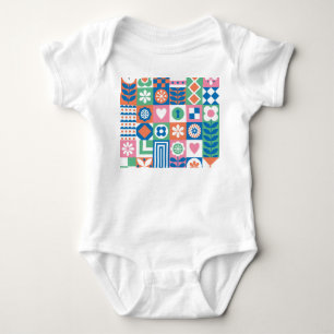 Body Para Bebê Abstrato Floral: Scandinávia Folk Design.