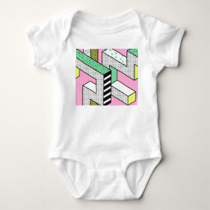 Body Para Bebê Abstrato Memphis: formas geométricas de 80s.